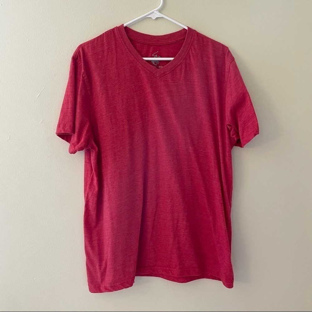 Beverly Hills Polo Club Red Pink short sleeved shirt summer top vneck large